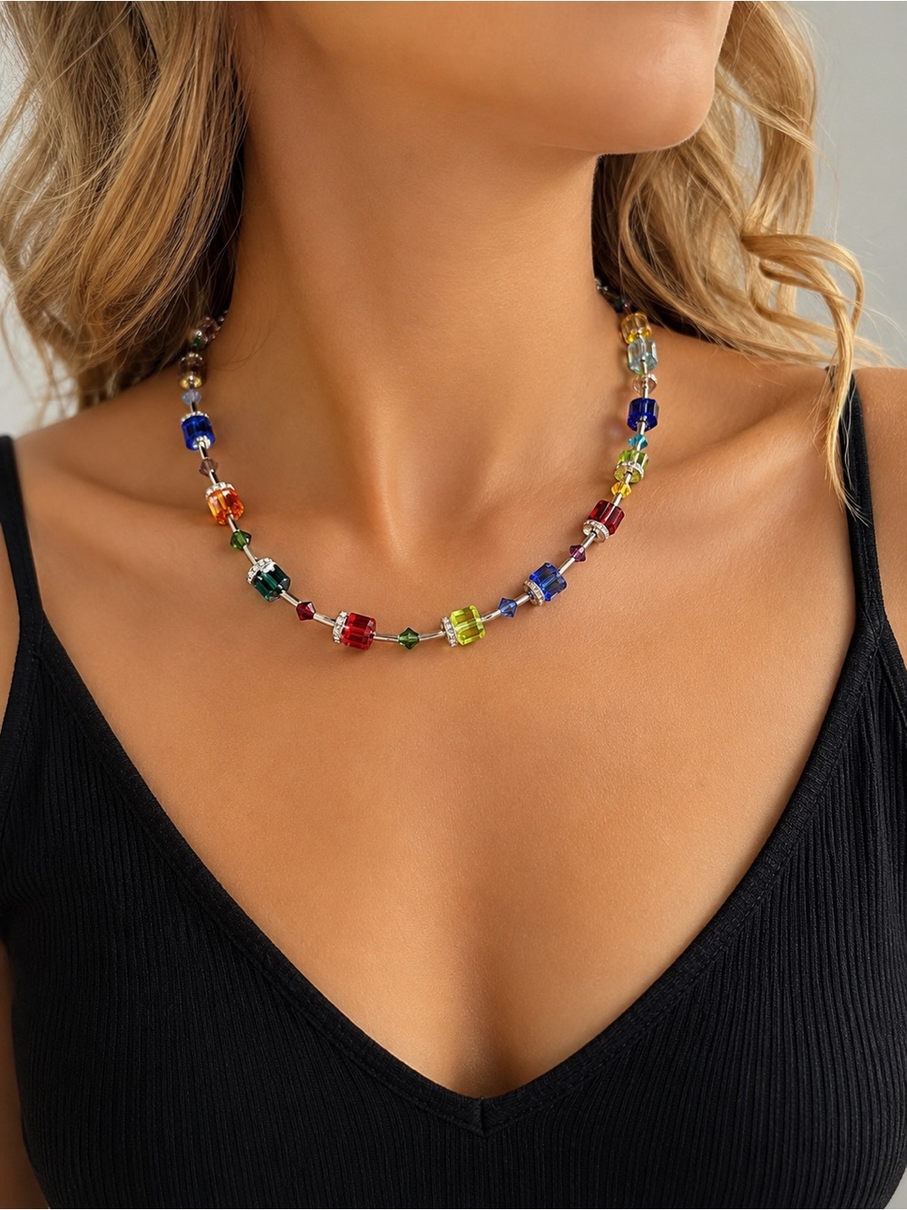 NEW Handmade Rainbow Glass Crystal Adjustable Necklace